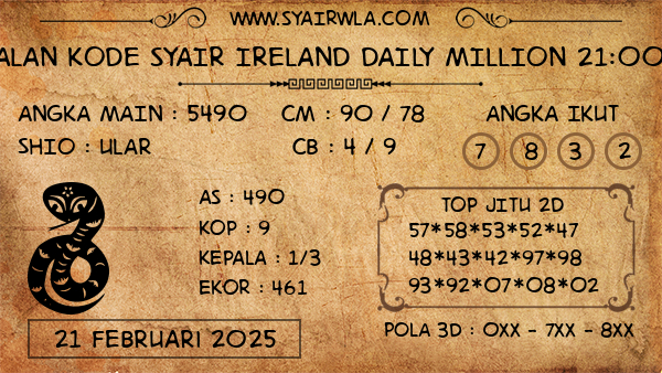 Prediksi Ireland Daily Million 21:00 WIB