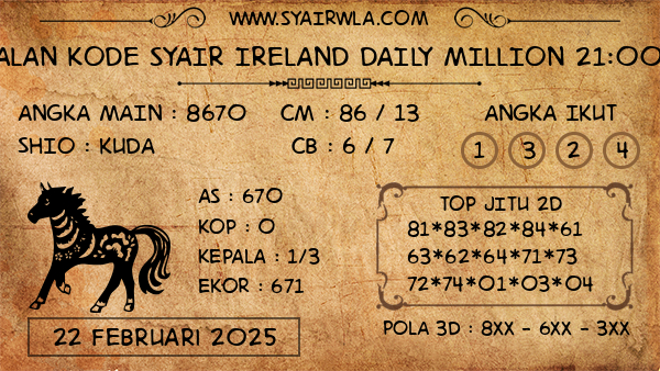 Prediksi Ireland Daily Million 21:00 WIB